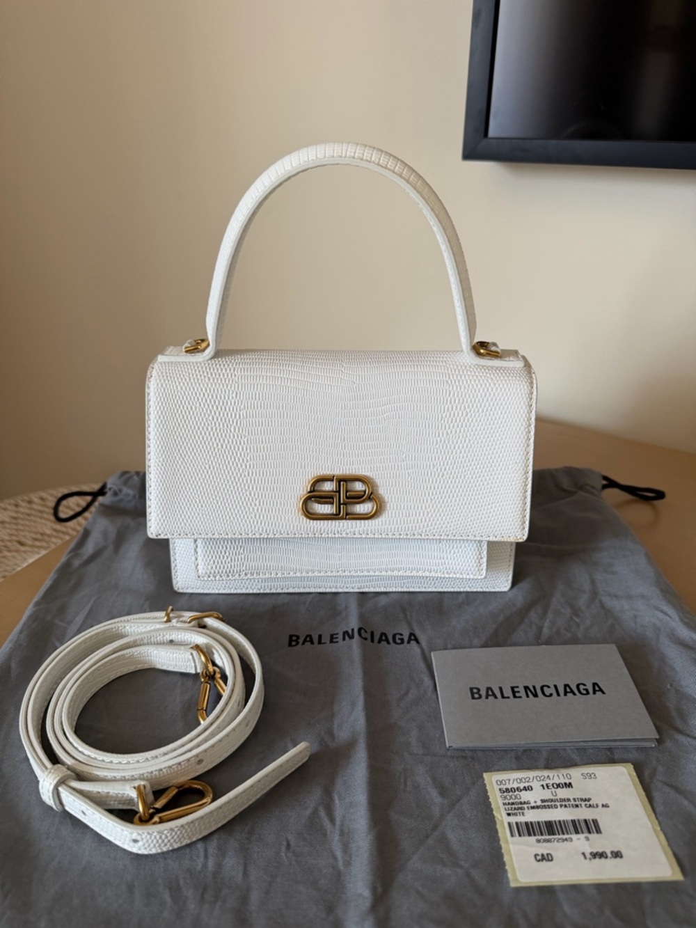 Balenciaga White BB Top Handle Bag with Gold Hardware